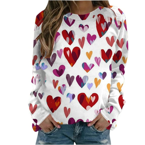 Ruimatai Women's Cable Knit Sweater 2024 Valentine's Day Oversized Long Sleeve Crewneck Pullover Tops Women's Casual Printed Thin Sweater Long Sleeve Round Neck Shirt/shirt