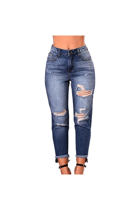 Women's Capri Jeans High Waisted Ripped Cropped Jean for Women Luscious Curvy Regular Fit Denim Pants