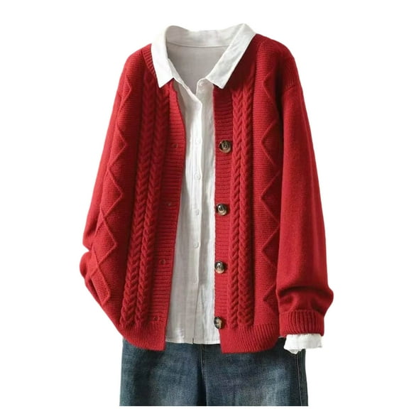 Ruimatai Women's Cardigan Sweater Long Sleeve Round Neck Casual Knitwear Soft Comfortable Solid Color Lightweight Versatile Loungewear Coat