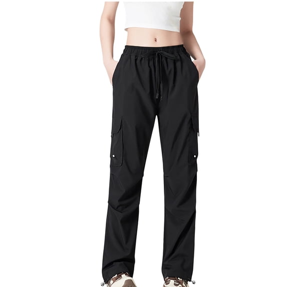 Ruimatai Women's Cargo Pants with Pockets Drawstring Waist Breathable Loose Fit Casual Outdoor Sports Hiking Work Trousers Multiple Utility Pockets Comfortable Athletic Full Length