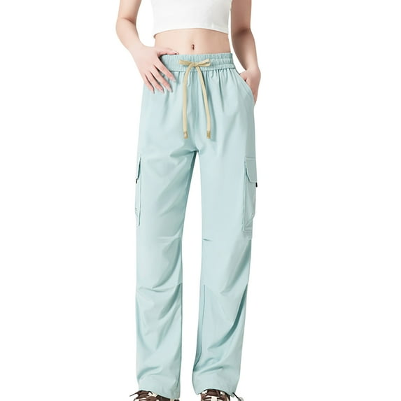 Ruimatai Women's Cargo Pants with Pockets Drawstring Waist Breathable Loose Fit Casual Outdoor Sports Hiking Work Trousers Multiple Utility Pockets Comfortable Athletic Full Length