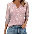 thumbnail image 1 of Ruimatai Women's Casual 3/4 Sleeve Blouse Floral Printed Smocked Cuff Tops Comfortable Stretch Fit T-Shirt, 1 of 7