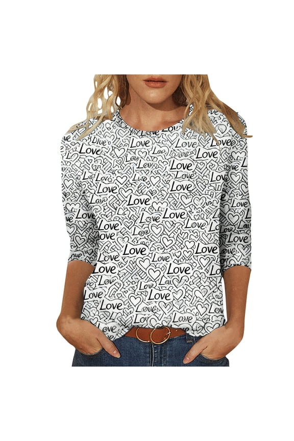 Women's Casual 3/4 Sleeve Round Neck Top Blouse Soft Stretch Comfortable Everyday Wear Fashion Shirt