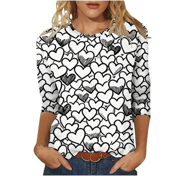 Ruimatai Women's Casual 3/4 Sleeve Round Neck Top Blouse Soft Stretch Comfortable Everyday Wear Fashion Shirt