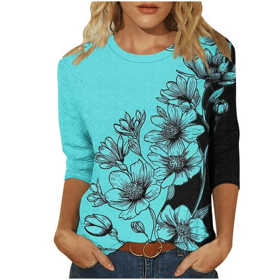 Ruimatai Women's Casual 3/4 Sleeve T-Shirt Loose Fit Round Neck Blouse Soft Comfortable Fashion Top for Home Daily Wear