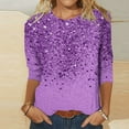 thumbnail image 1 of Ruimatai Women's Casual 3/4 Sleeve Tops Fashion Shimmering Sequins Tee Shirt Womens Crewneck Tunic T-Shirt Basic Tee, 1 of 5