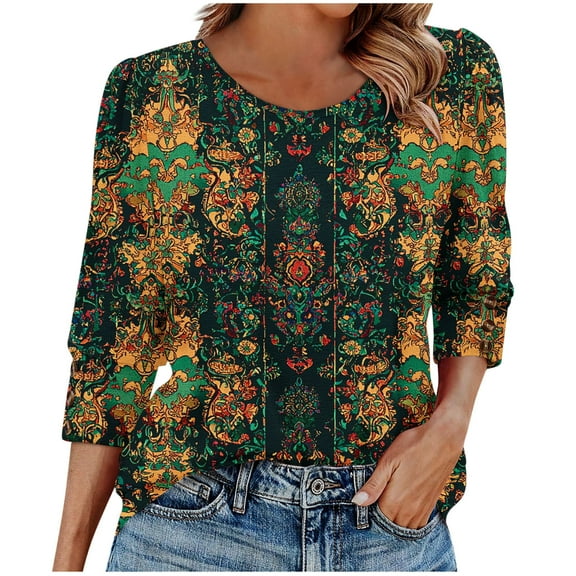 Ruimatai Women's Casual 3/4 Sleeve Tops Round Neck Loose Fit Comfortable Soft Solid Color Top for Daily Wear Home Office