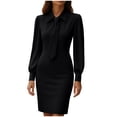 thumbnail image 1 of Ruimatai Women's Casual Belted Dress Long Sleeve Solid Color Knee Length Button Down Flattering Tunic, 1 of 5