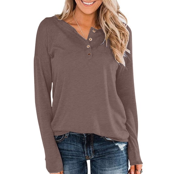 Ruimatai Women's Casual Button Down Shirt Long Sleeve Blouse Loose Fit Comfortable Round Neck Tops Polyester Soft Stylish T-Shirt for Daily Work Party