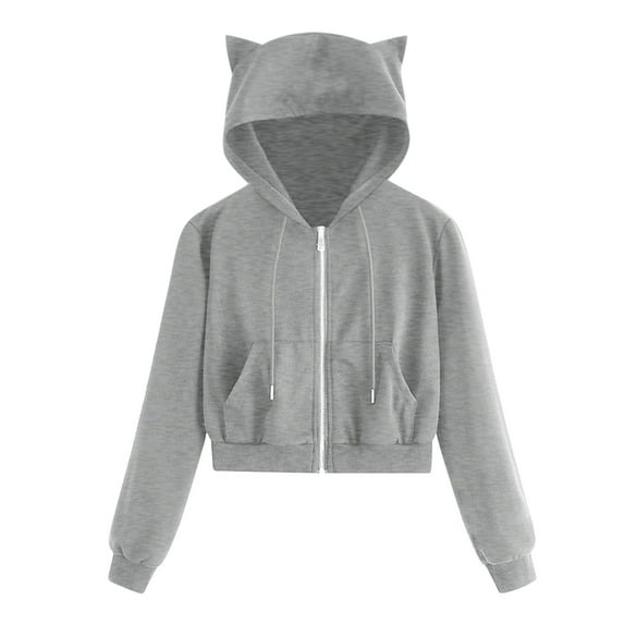 Ruimatai Women's Casual Cat Ear Hooded Sweatshirt Long Sleeve Zipper Pocket Loose Fit Pullover Tops for Spring Fall Winter