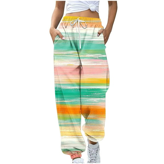 Ruimatai Women's Casual Color Block Printed Jogger Pants with Drawstring, Loose Fit Comfort Fleece Lounge Pants for Everyday Wear