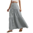 thumbnail image 1 of Ruimatai Women's Casual Elastic Waist Solid Color Ankle Skirt with Pockets, Stylish Flowy Flared Midi Skirt for Daily Wear Party Dating Work Spring Summer, 1 of 8