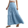 thumbnail image 1 of Ruimatai Women's Casual Elastic Waist Solid Color Ankle Skirt with Pockets, Stylish Flowy Flared Midi Skirt for Daily Wear Party Dating Work Spring Summer, 1 of 8