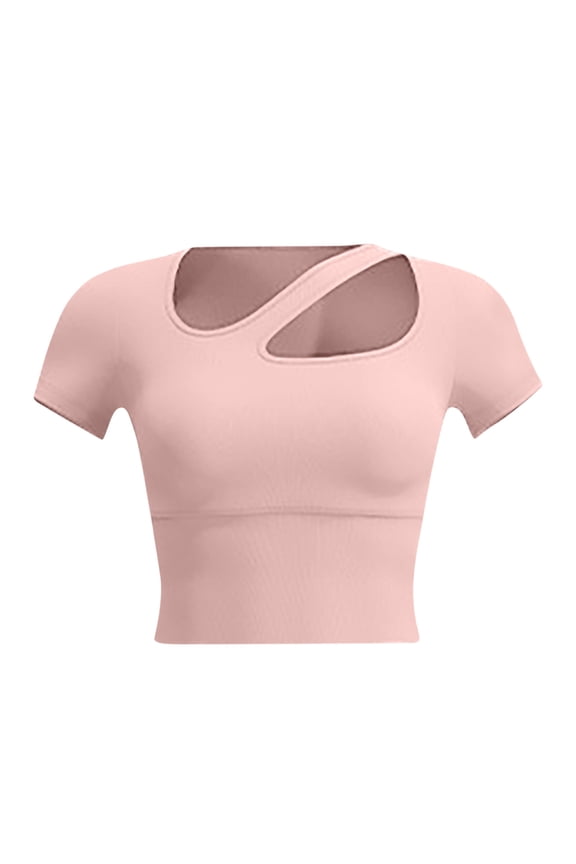 Women's Casual Fashion Short Sleeve Round Neck Built-In Bra Cami Top Comfortable Everyday Basic Shirt