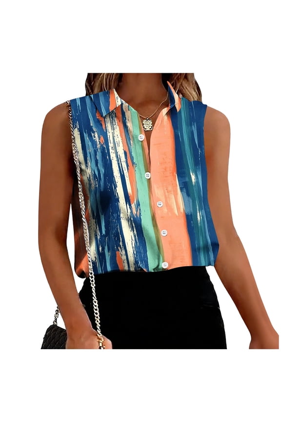 Women's Casual Floral Print Button Down Sleeveless Blouse, Lightweight Woven Pointed Collar Top for Office and Summer Wear