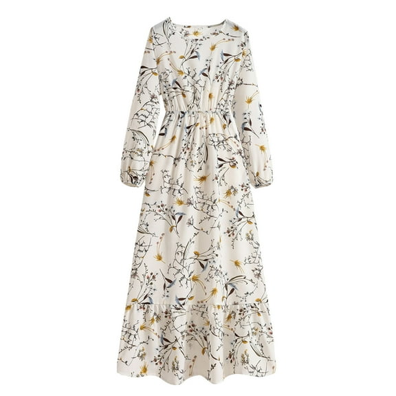 Ruimatai Women's Casual Floral Print Long Sleeve Square Neck Dress Comfortable Stylish Spring Summer Daily Wear Polyester V-Neck