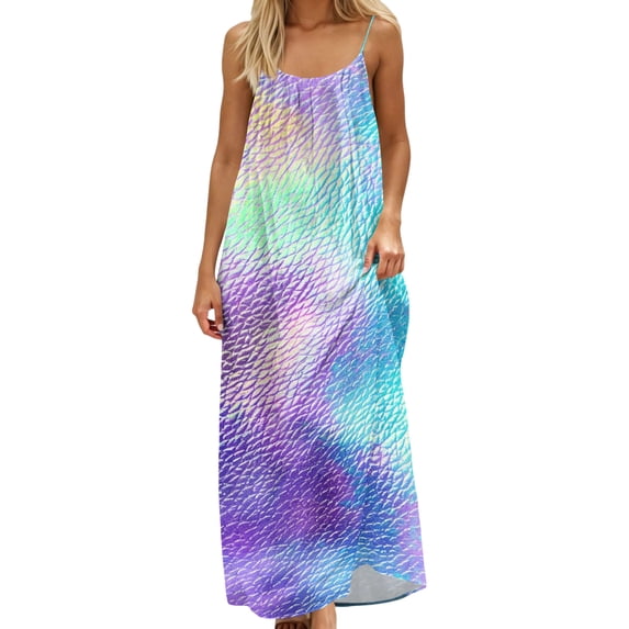 Ruimatai Women's Casual Floral Print Sleeveless Backless Maxi Dress Lightweight Comfortable Loungewear Home Wear
