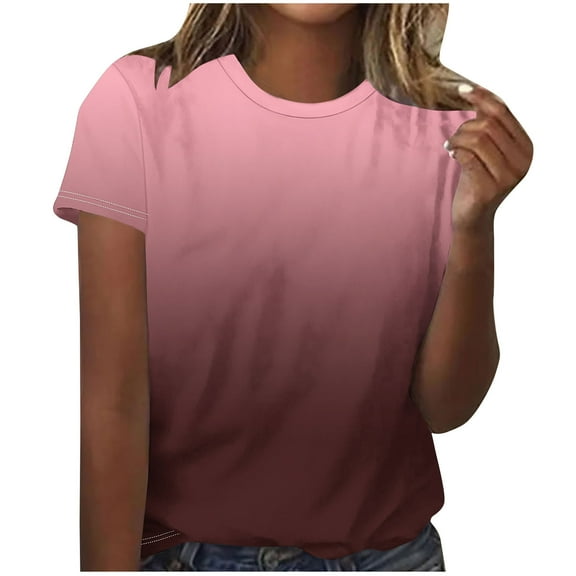 Ruimatai Women's Casual Gradient Sequin Print T-Shirt Short Sleeve Round Neck Blouse Top for Everyday Comfort
