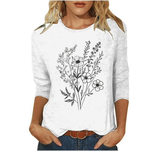 Ruimatai Women's Casual Hollow Out T-Shirt 3/4 Sleeve Round Neck Blouse Lightweight Soft Polyester Summer Spring Top Fashion Stylish Daily Wear