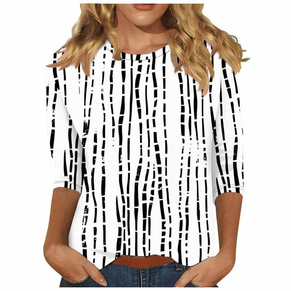 Ruimatai Women's Casual Hollow Out T-Shirt 3/4 Sleeve Round Neck Blouse Lightweight Soft Polyester Summer Spring Top Fashion Stylish Daily Wear