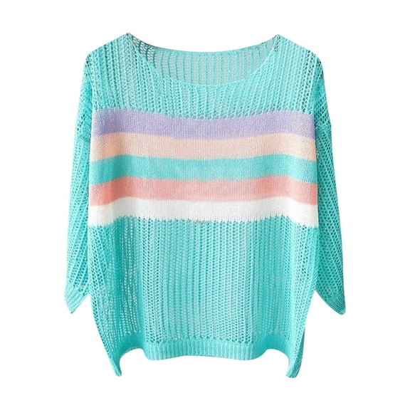 Ruimatai Women's Casual Knit Top 3/4 Sleeve Round Neck Loose Fit Solid Color Blouse Spring Fall Comfortable Soft Stretchy T-Shirt