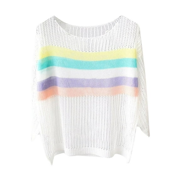 Ruimatai Women's Casual Knit Top 3/4 Sleeve Round Neck Loose Fit Solid Color Blouse Spring Fall Comfortable Soft Stretchy T-Shirt