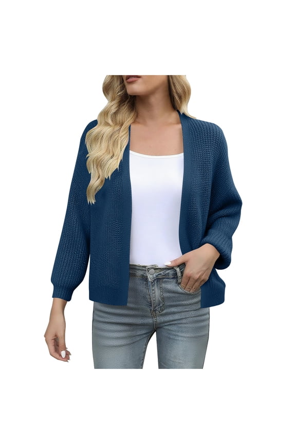Women's Casual Knitted Sweater Cardigan Lantern Sleeve Pocket Open Front Coat Polyester Spandex
