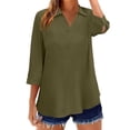 thumbnail image 1 of Ruimatai Women's Casual Linen Blouses 3/4 Sleeve V Neck Turn Down Collar Tunic Tops for Summer Daily Wear, 1 of 5