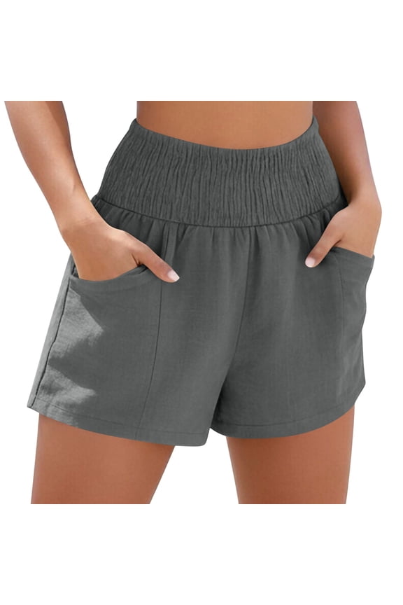 Women's Casual Linen Shorts with Drawstring Waist and Pockets, Breathable Beach Everyday Comfort Shorts