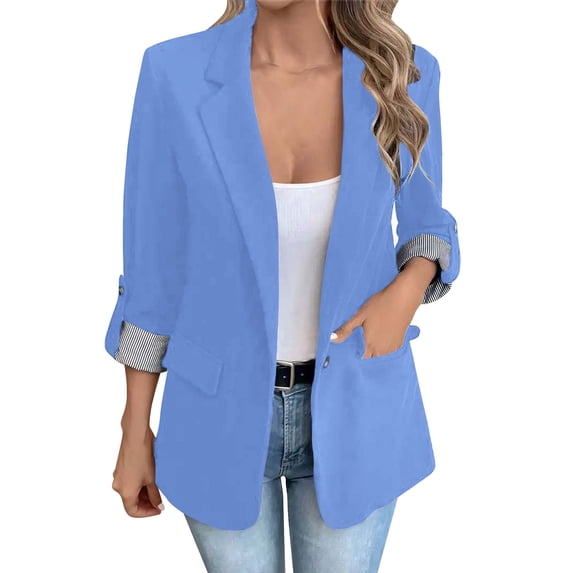 Ruimatai Women's Casual Long Sleeve Blouse Cardigan Solid Color Open Front Jacket With Pocket Soft Comfortable Tops for Daily Work