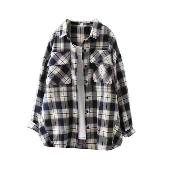 Ruimatai Women's Casual Long Sleeve Blouse Plaid Button Down Shirt with Double Pocket Comfortable Polyester Top for Daily Wear
