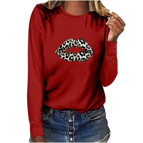 Ruimatai Women's Casual Long Sleeve T-Shirt Soft Breathable Crewneck Pullover Fashion Printed Top for Home Daily Wear S-3XL