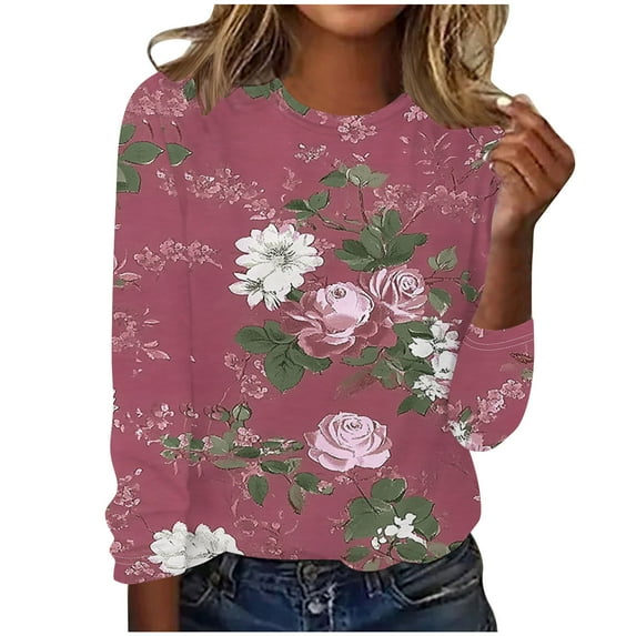 Ruimatai Women's Casual Long Sleeve T-Shirt Soft Breathable Crewneck Pullover Fashion Printed Top for Home Daily Wear