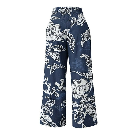 Ruimatai Women's Casual Loose High Waist Straight Leg Pants with Pockets, Comfortable Elastic Waistband, Lightweight Polyester, Fashion Printing, Plus Size S-XXL