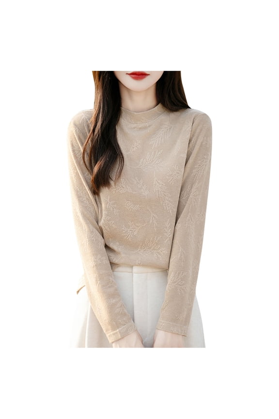 Women's Casual Loose Knit Sweater Long Sleeve Semi High Neck Solid Top