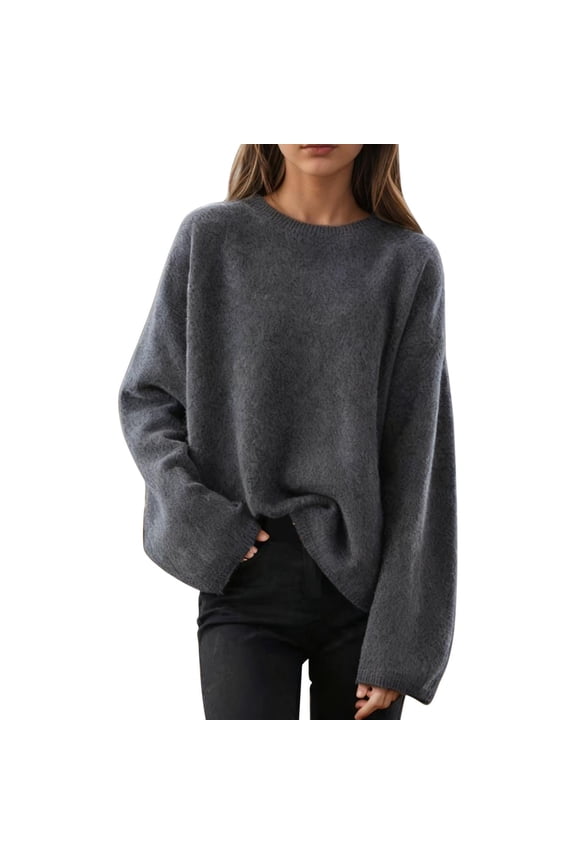 Women's Casual Loose Long Sleeve Sweater Pullover Solid Color Comfortable Soft Polyester Top