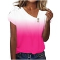 thumbnail image 1 of Ruimatai Women's Casual Loose Ombre Short Sleeve Cross Sleeve Asymmetric Neck Button T-Shirt Top, 1 of 7