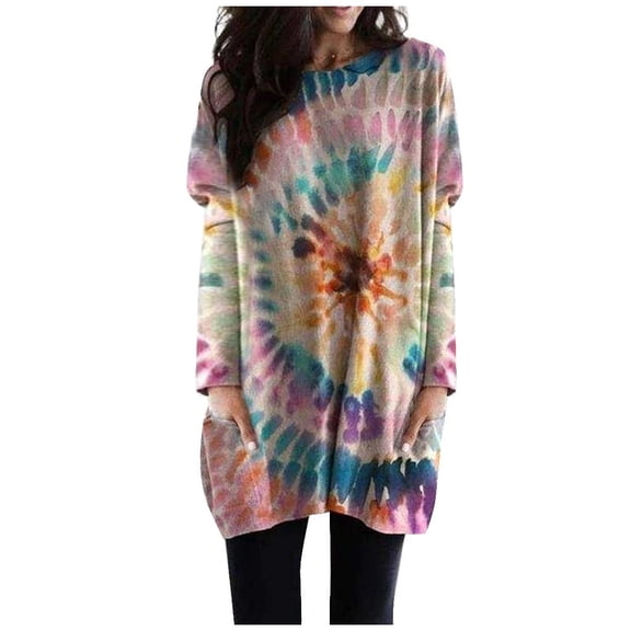 Ruimatai Women's Casual Loose Tunic Tops Long Sleeve Round Neck Printed Shirt With Pocket, Breathable Lightweight Fashion Blouse for Daily Wear