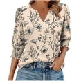 thumbnail image 1 of Ruimatai Women's Casual Loose V-Neck 3/4 Sleeve Blouse Smocked Cuffs Comfortable Polyester Top Spring Summer Fashion Tunic, 1 of 6