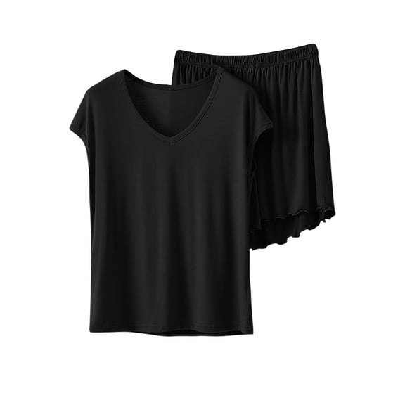 Ruimatai Women's Casual Pajama Set Soft Modal Loungewear Solid Color Short Sleeve Top and Shorts Homewear Sleepwear Outfit