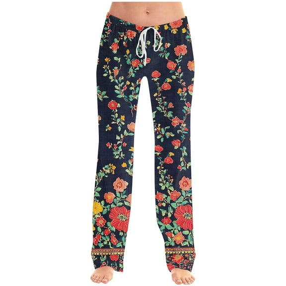 Ruimatai Women's Casual Pants Elastic Waist Drawstring Pocket Lounge Pants Soft Comfortable All Season Polyester Sleepwear