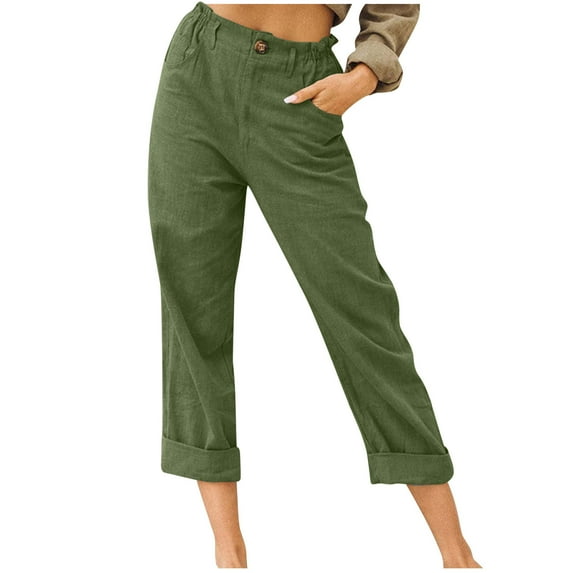 Ruimatai Women's Casual Pants with Pockets Elastic Waist Straight Leg Comfortable Stretch Solid Color Trousers for Everyday Wear