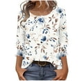 thumbnail image 1 of Ruimatai Women's Casual Polka Dot Print Button Up Tops 3/4 Sleeve Round Neck Blouse Soft Breathable Polyester Top, 1 of 7