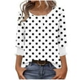 thumbnail image 1 of Ruimatai Women's Casual Polka Dot Print Button Up Tops 3/4 Sleeve Round Neck Blouse Soft Breathable Polyester Top, 1 of 7