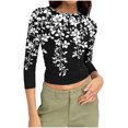 thumbnail image 1 of Ruimatai Women's Casual Printed 3/4 Sleeve Blouse Round Neck Loose Fit Tops Soft Stretchy Comfortable Everyday Wear, 1 of 7