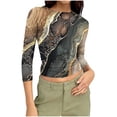 thumbnail image 1 of Ruimatai Women's Casual Printed 3/4 Sleeve Blouse Round Neck Loose Fit Tops Soft Stretchy Comfortable Everyday Wear, 1 of 7