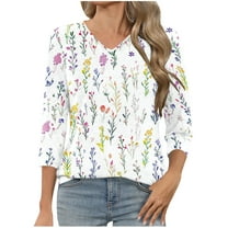 Ruimatai Women's Casual Printed 3/4 Sleeve Round Neck T-Shirt Comfortable Lightweight Blouse for Spring Winter Daily Wear