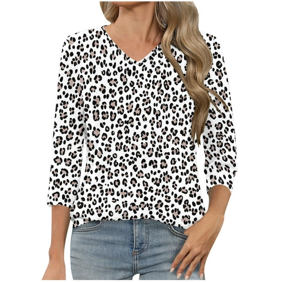 Ruimatai Women's Casual Printed 3/4 Sleeve Round Neck T-Shirt Comfortable Lightweight Blouse for Spring Winter Daily Wear