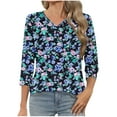 thumbnail image 1 of Ruimatai Women's Casual Printed 3/4 Sleeve Round Neck T-Shirt Comfortable Lightweight Blouse for Spring Winter Daily Wear, 1 of 7