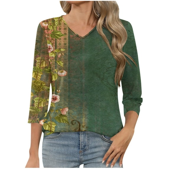 Ruimatai Women's Casual Printed 3/4 Sleeve T-Shirt Round Neck Blouse Comfortable Lightweight Fashion Top Polyester Daily Wear S M L XL XXL XXXL